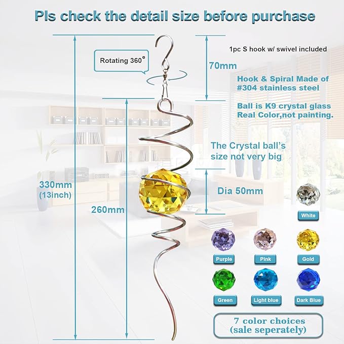 FONMY Gazing Ball Spiral Tail -Decorative Wind Spinner Sun Catcher Rainbow Maker 11 inch Tail and 2