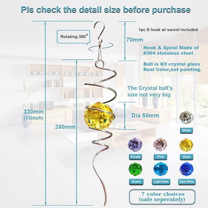 FONMY Gazing Ball Spiral Tail -Decorative Wind Spinner Sun Catcher Rainbow Maker 11 inch Tail and 2