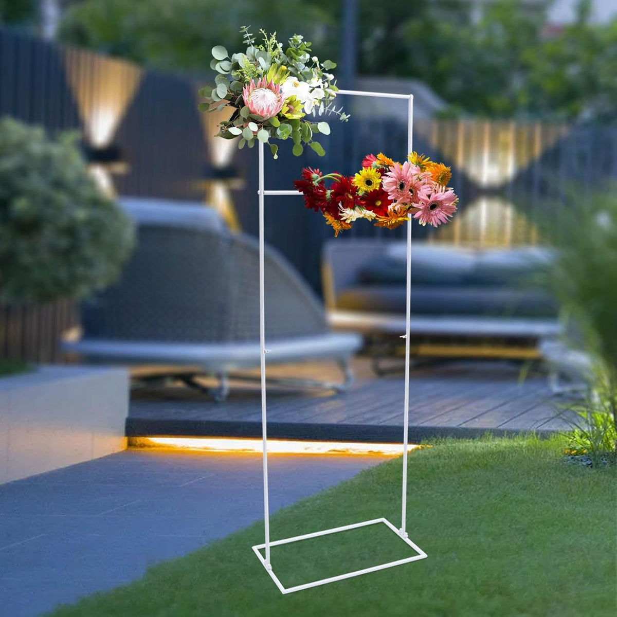DYNAMI White Square Wedding Backdrop Stand, Steel Rectangular Balloon Arch Stand w/Base,for Wedding