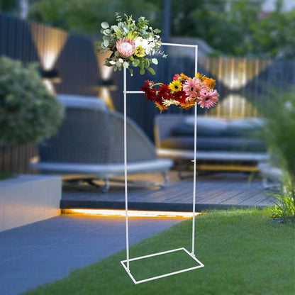 DYNAMI White Square Wedding Backdrop Stand, Steel Rectangular Balloon Arch Stand w/Base,for Wedding