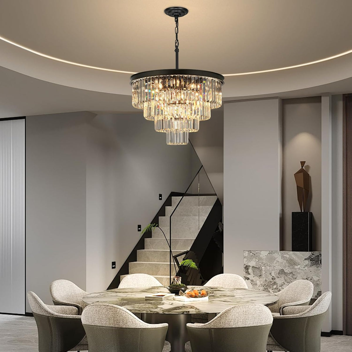 Crystal Chandeliers for Dining Room Lights Fixture Over Table, 15 Lights Black Modern Chandeliers