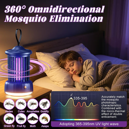Bug Zappers, Portable USB Rechargeable with 360° Smart Zapping, Camping Lamp, Quiet Operation, Safe