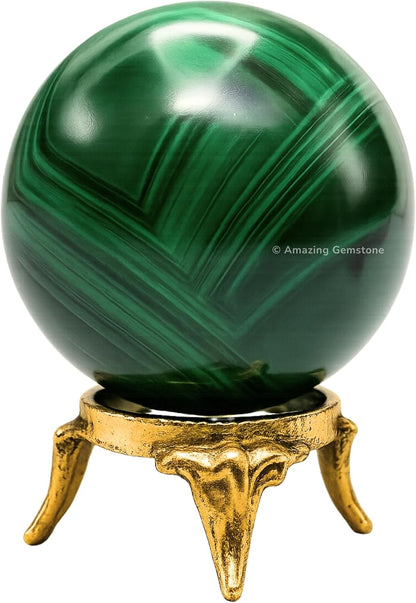 Amazing Gemstone Malachite Crystal Ball with Stand - 2" Inches Crystal Sphere Meditation Balls for
