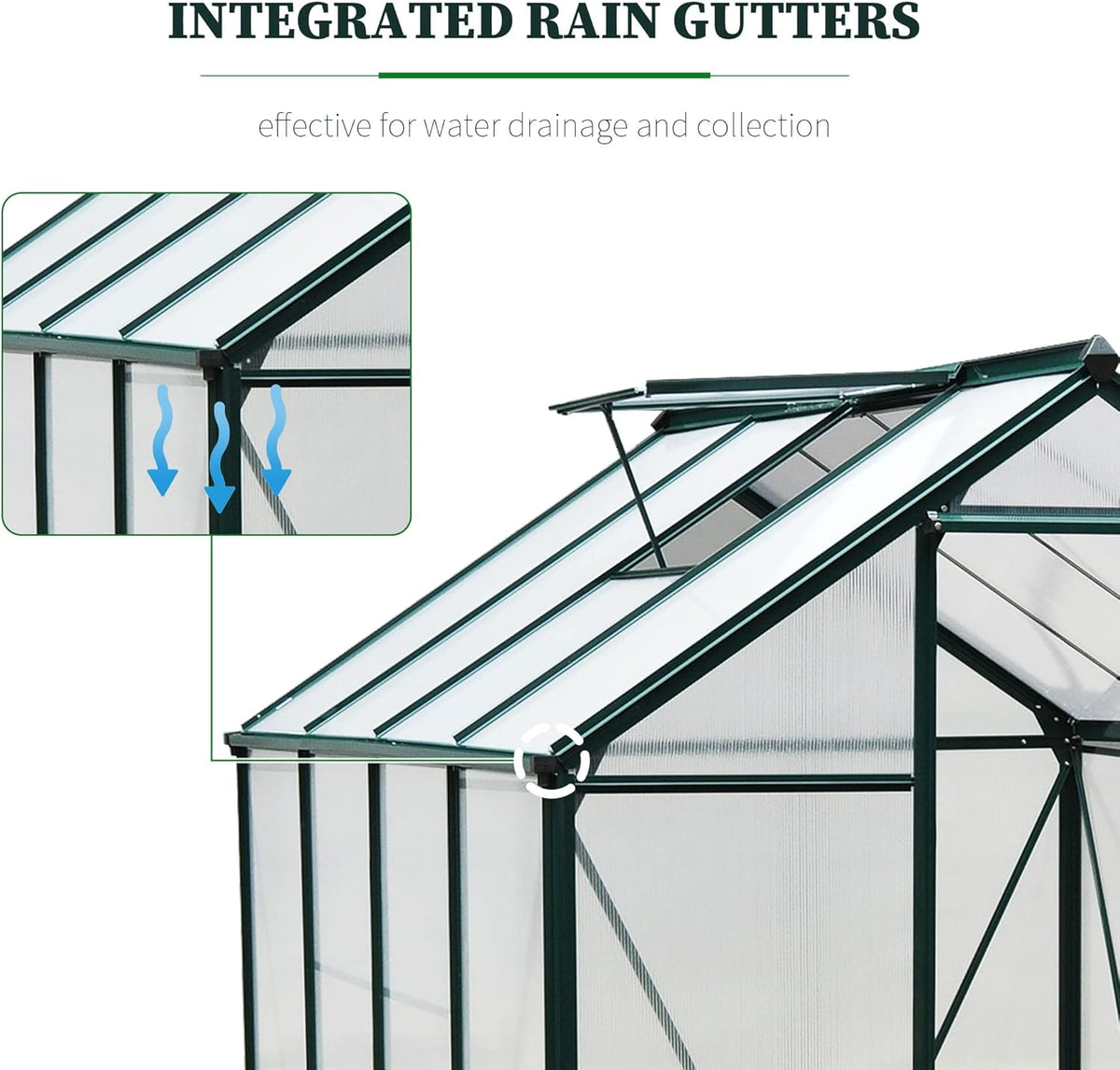Outsunny 6' x 8' Greenhouse for Outdoors, Polycarbonate Greenhouse with Rain Gutter and Roof Vent