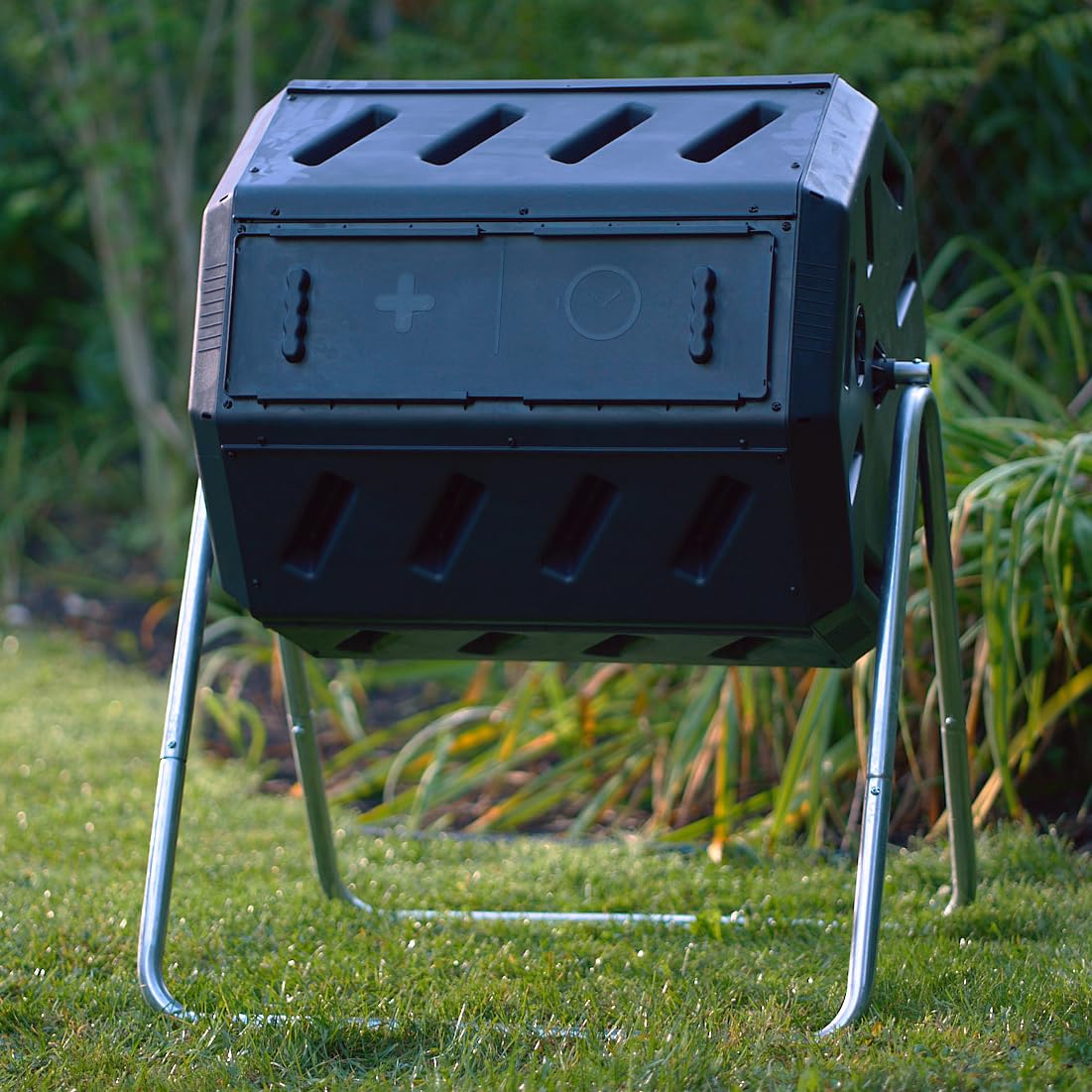 FCMP Outdoor Heavy Duty 37 Gallon 8 Sided Steel Composter, Black