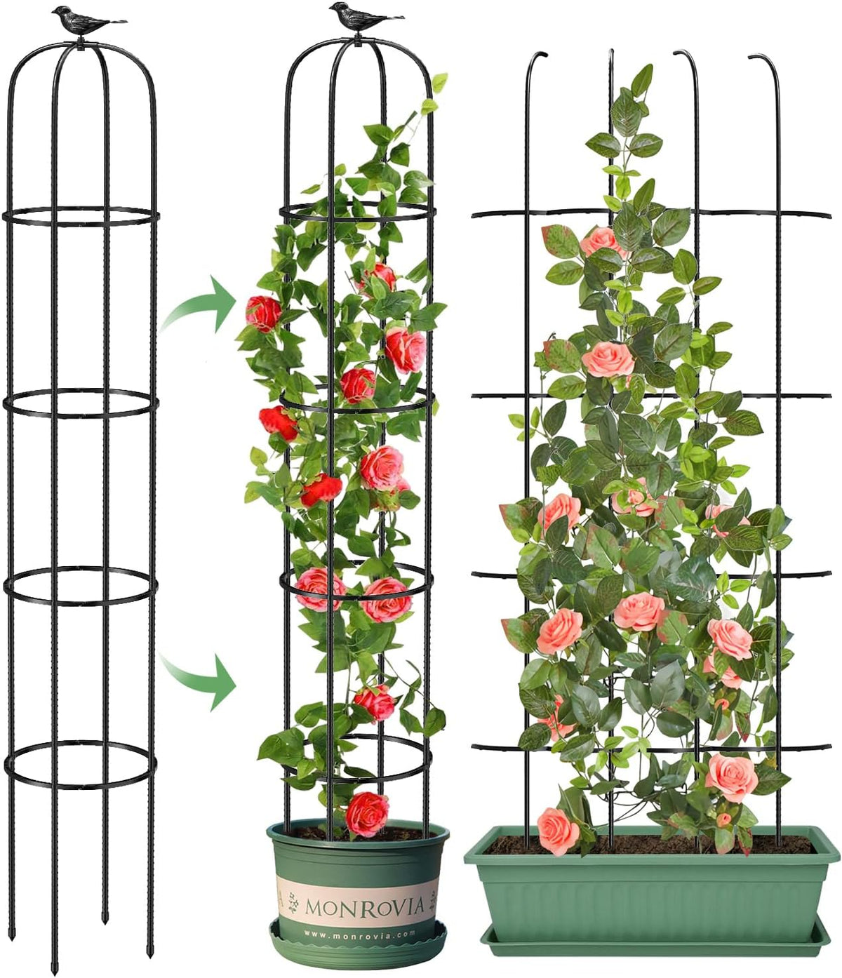 Tower Obelisk Garden Trellis for Climbing Plant，73.6inch Rustproof Metal Potted Plant Climbing
