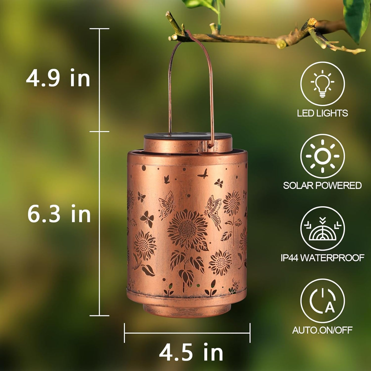 2 Pack Solar Outdoor Lanterns, Garden Decor LED Light Hanging Waterproof Solar Metal Lantern