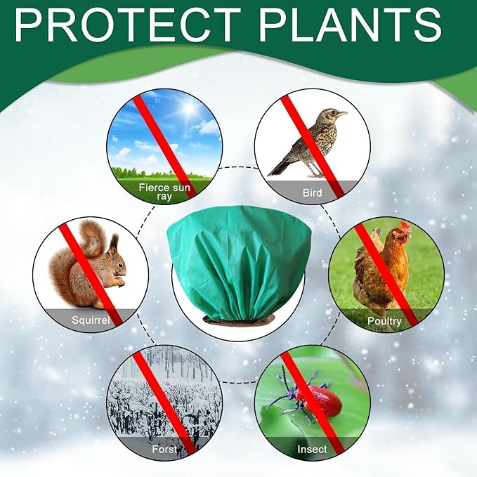 8 Pcs Plant Covers Frost Protection Bag 39.3" x 19.6" Winter Reusable Plants Jacket with Drawstring