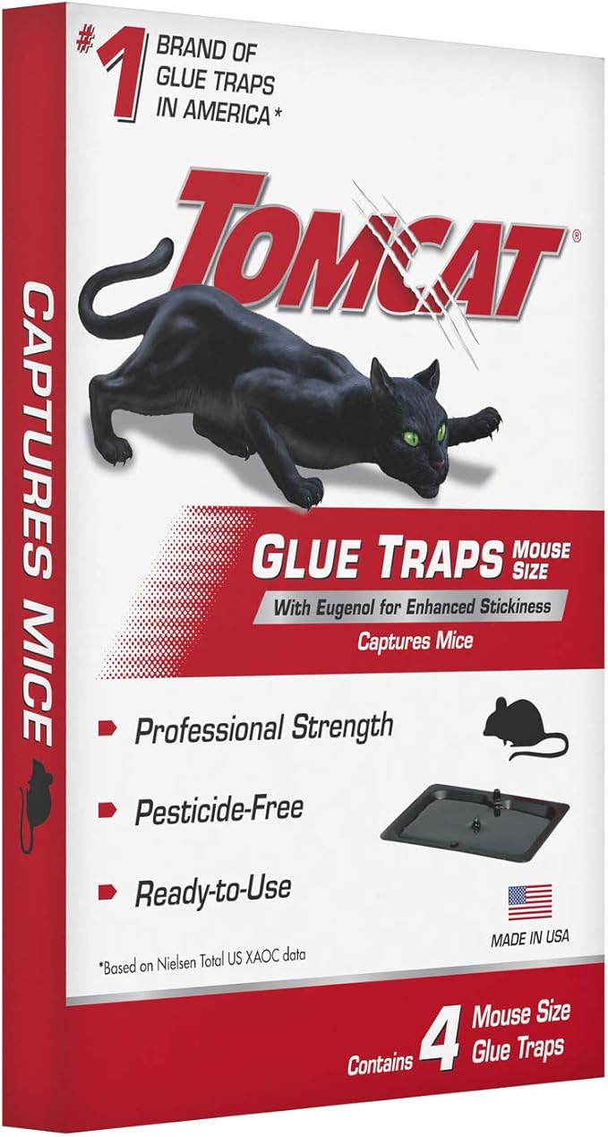 Tomcat Mouse Trap with Immediate Grip Glue for Mice, Cockroaches, and Spiders, Ready-to-Use, 4-Pack