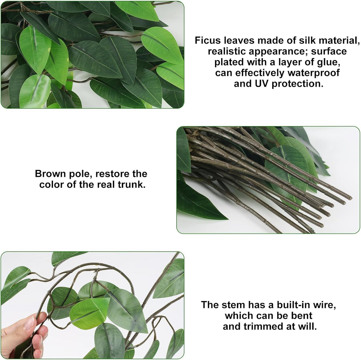 GTIDEA 36PCS Artificial Ficus Leaves Branches Faux Ficus Tree Branches Artificial Greenery Stems