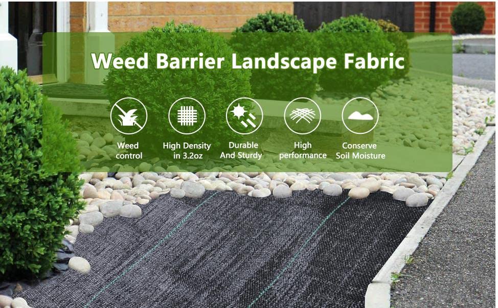 LGJIAOJIAO 3ftx50ft Weed Barrier Landscape Fabric Heavy Duty，Weed Block Gardening Ground Cover Mat