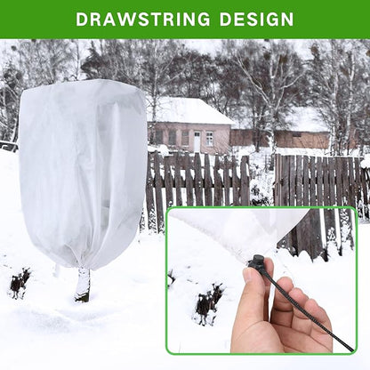 2-Pack Plant Covers Freeze Protection 48" x 72" 2.2 oz, Frost Cloth Plants Jacket Drawstring Tree