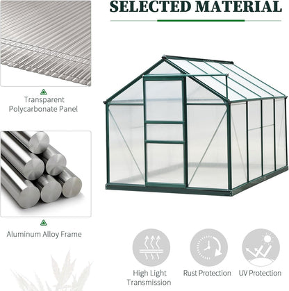 Outsunny 6' x 8' Greenhouse for Outdoors, Polycarbonate Greenhouse with Rain Gutter and Roof Vent