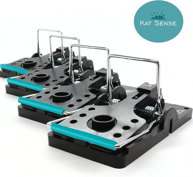 Kat Sense Large Rat Snap Traps Set of 6 - Stainless Steel Bar Design, Humane Rat Trap Indoor &
