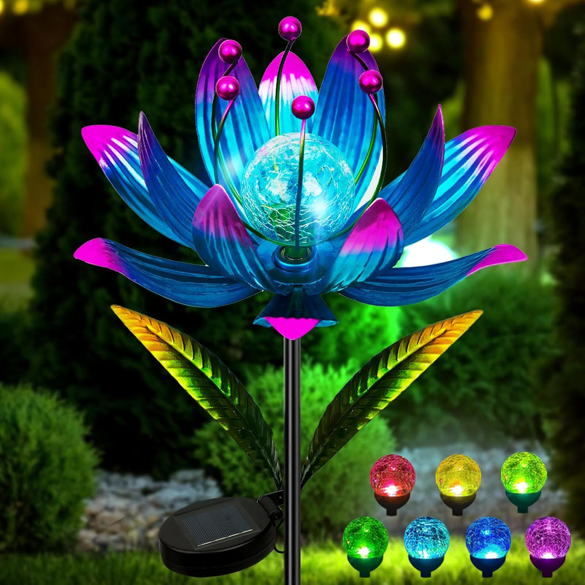 Wind Spinners Outdoor, 38 Inch Metal Wind Spinner Yard Art with Stake, Colorful Solar Windmill for