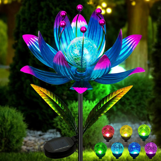 Wind Spinners Outdoor, 38 Inch Metal Wind Spinner Yard Art with Stake, Colorful Solar Windmill for