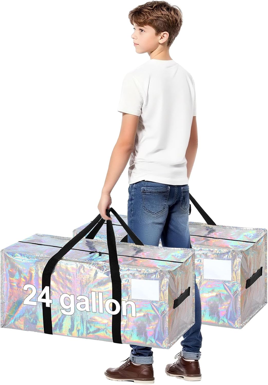 4 Pcs 24 Gallon Large Moving Bags with Zipper and Handles Foldable Storage Duffle Bags Heavy Duty