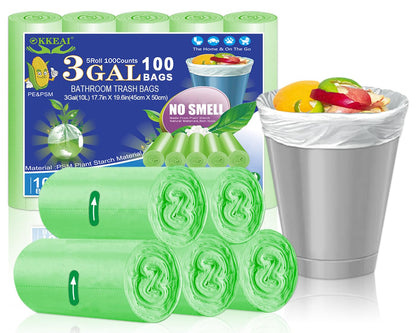 OKKEAI 3 Gallon Small Trash Bags 100 Counts Small Trash Can Liners Garbage Bags Mini 10L