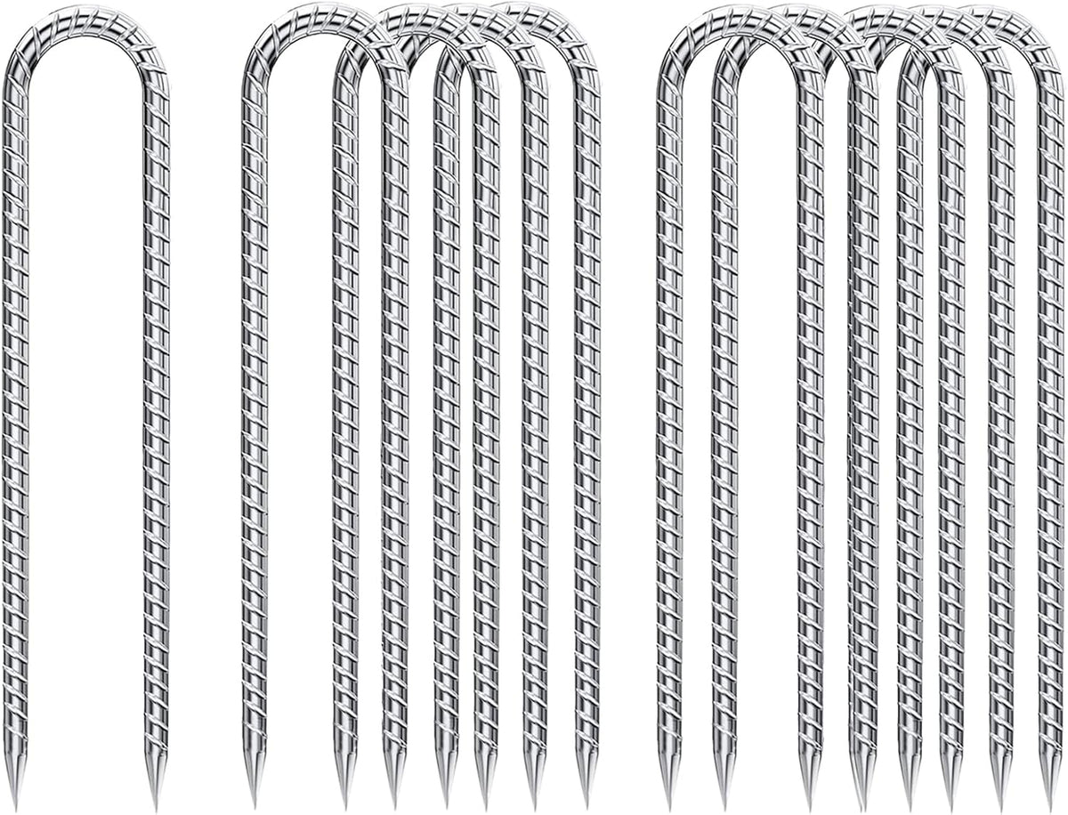 Rebar-Stakes-12-Inch-Galvanized, U Hook Trampoline Stakes 10 Pack Ground Anchors Tent Stakes Heavy