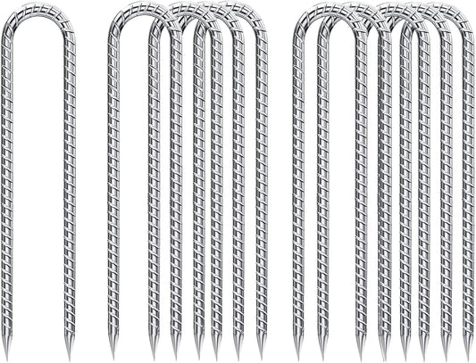 Rebar-Stakes-12-Inch-Galvanized, U Hook Trampoline Stakes 10 Pack Ground Anchors Tent Stakes Heavy