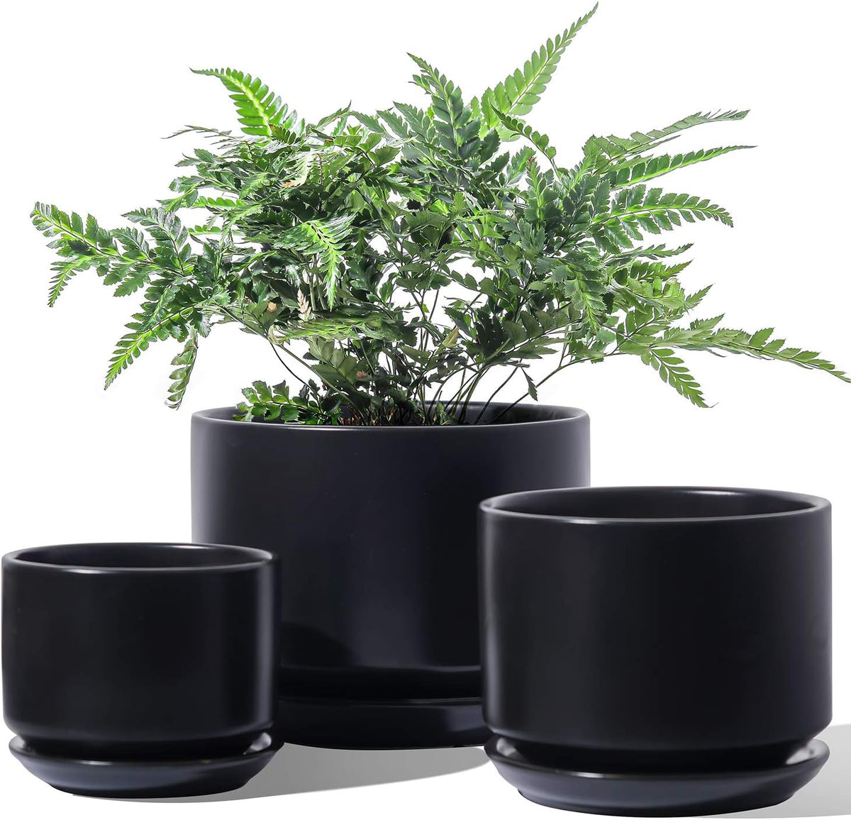 LE TAUCI Ceramic Plant Pots, 4.3+5.3+6.8 inch, Set of 3, Planters with Drainage Hole and Saucer