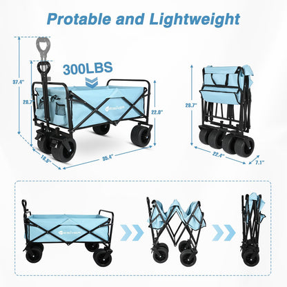 Yesker Foldable Wagon - 300lbs Collapsible Garden Carts with All Terrain Wheels for Outdoor Camping
