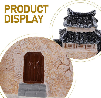 DECHOUS 10Pcs Miniature Village House: Resin Miniature Fairy Garden Houses with Chinese Stone Lion