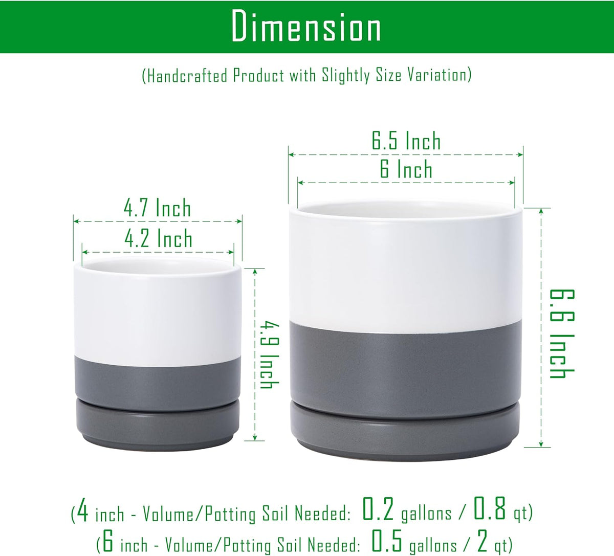 D'vine Dev 4.7 Inch & 6.5 Inch Ceramic Planter Pots for Plants with Drainage Hole and Saucer, Small