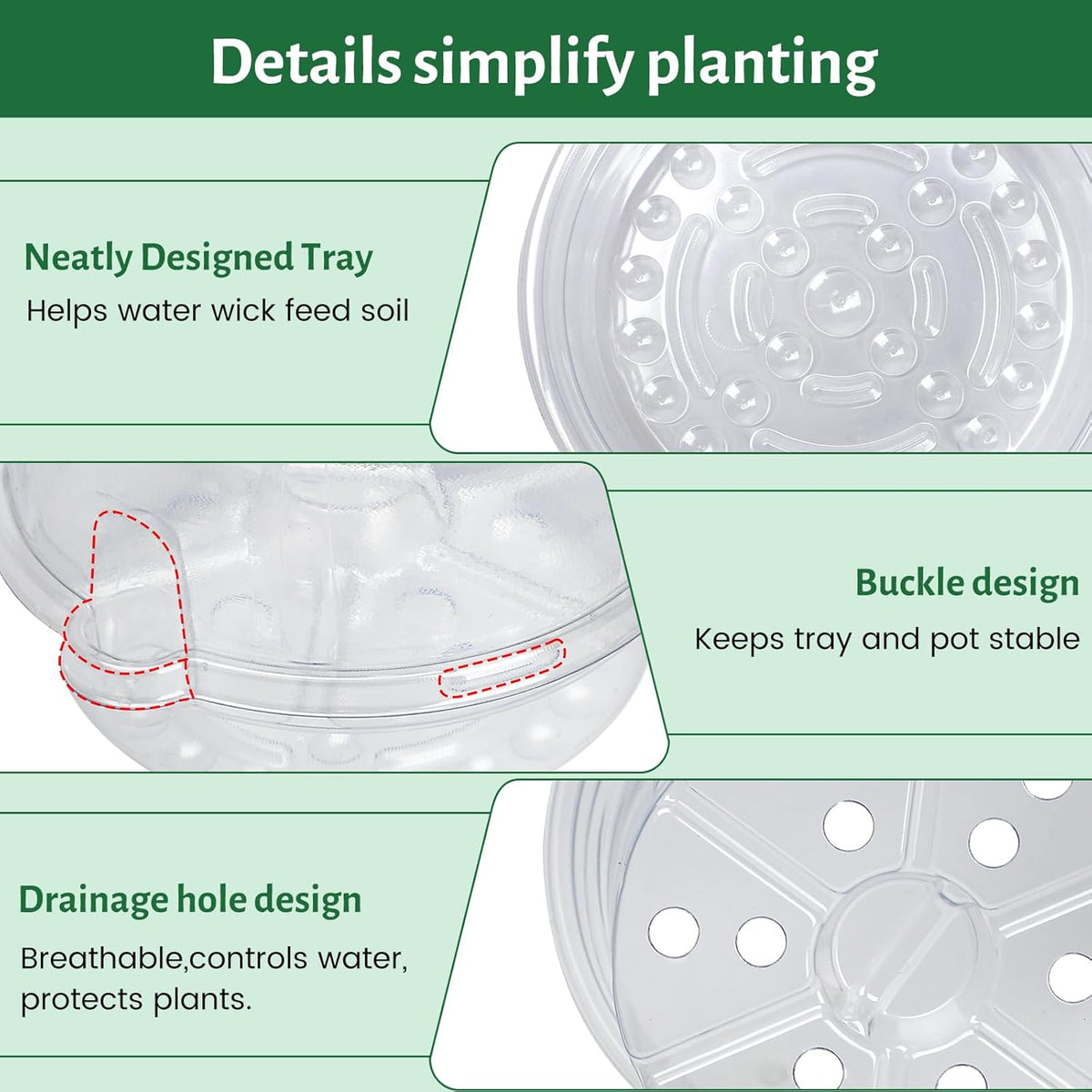 20 Pack 5 Inch Clear Self Watering Plant Pots with Bottom Water Tray & Watering Rope, Transparent