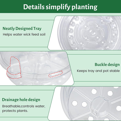 20 Pack 5 Inch Clear Self Watering Plant Pots with Bottom Water Tray & Watering Rope, Transparent