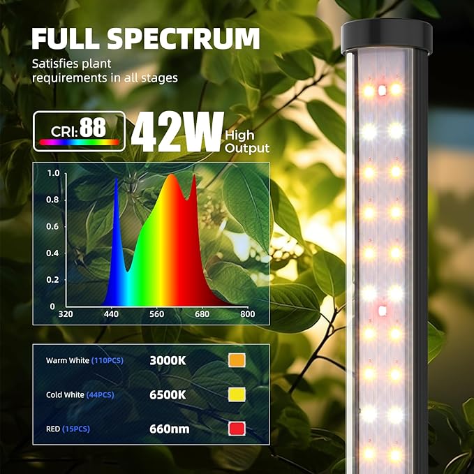 Barrina T10 Pro Standing Grow Light with Timer, 42W, 169 LEDs, Full Spectrum Vertical Grow Light