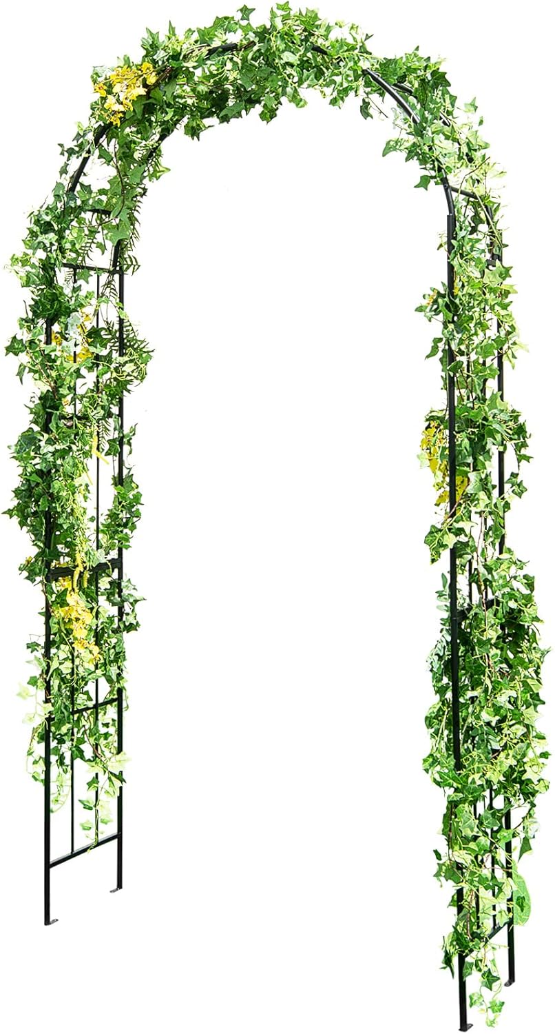 HAPPYGRILL Garden Arch, Garden Arbor with Trellis, Outdoor Garden Arbor with Stakes, Metal Garden