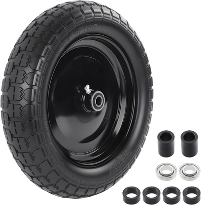 HQPASFY 14.5" Flat Free Tire 4.80/4.00-8 Wheelbarrow Tire and Wheel, 3" Centered Hub, 5/8" & 3/4"