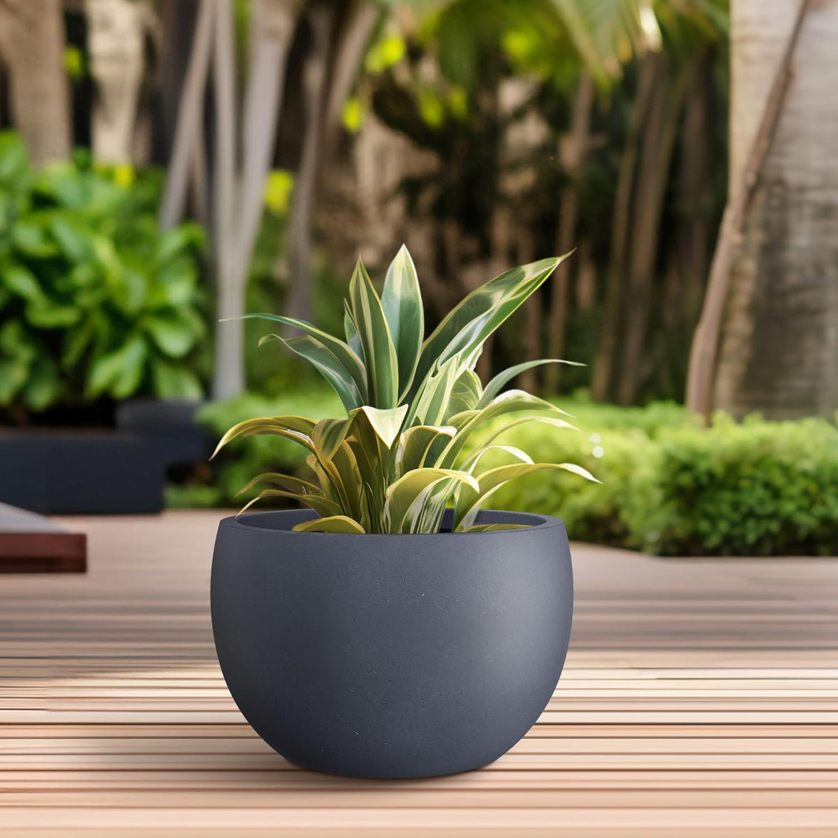 Kante 15.7" Dia Round Concrete Planter, Outdoor/Indoor Large Bowl Plant Pots with Drainage Hole and