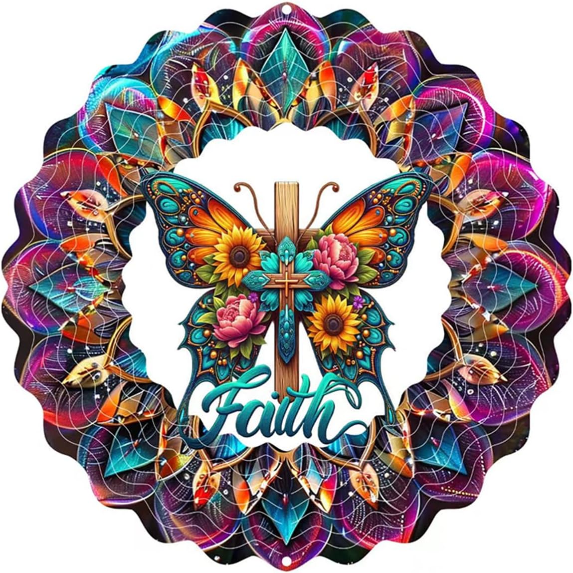 Cross Wind Spinner, Metal Wind Spinners Outdoor/Indoor, Cross Butterfly Hanging Garden Decor for