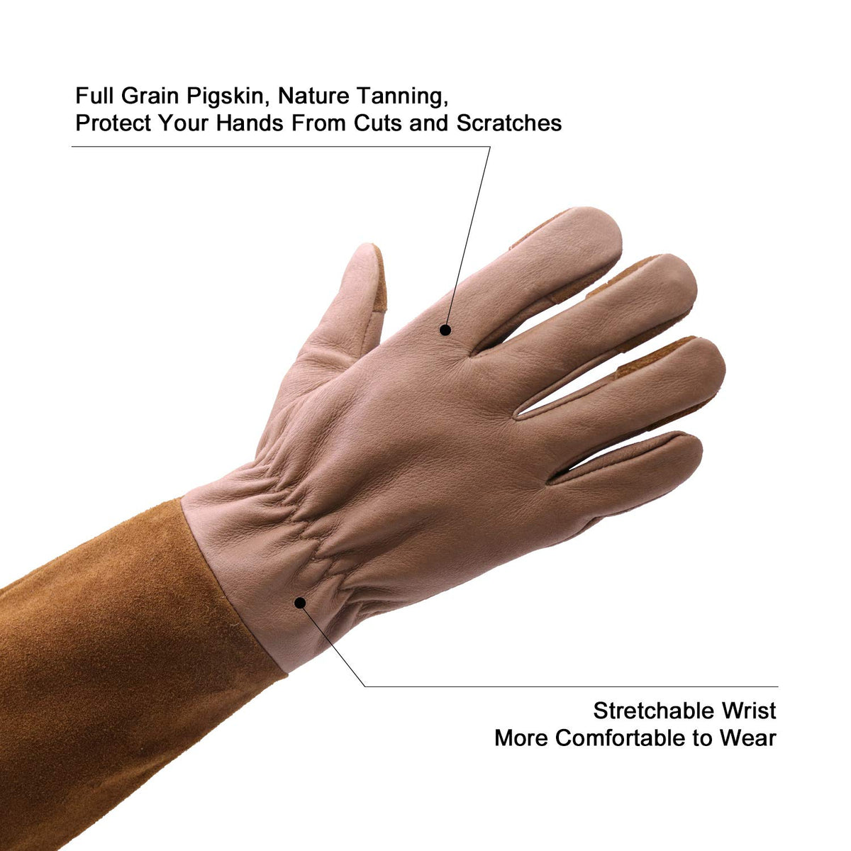 HLDD HANDLANDY Long Gardening Gloves, Pigskin Leather Thorn Proof Rose Pruning Glove for Men &