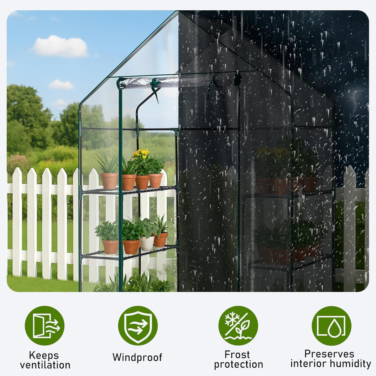 Outvita Walk-in Greenhouse, Outdoor Durable PVC Plant Green House for Frost Protection with 3 Tiers
