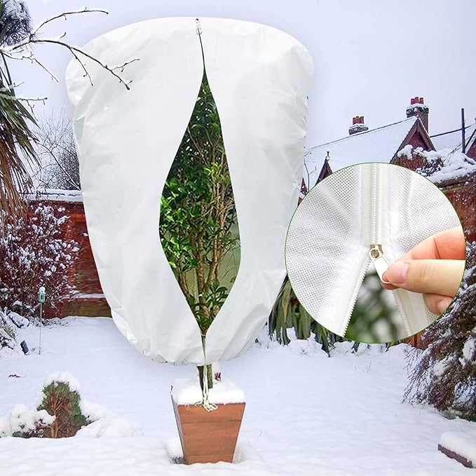 2 Pcs Tree Covers for Winter, Plant Covers Freeze Protection with Drawstring and Zipper, 2.5 oz/yd²