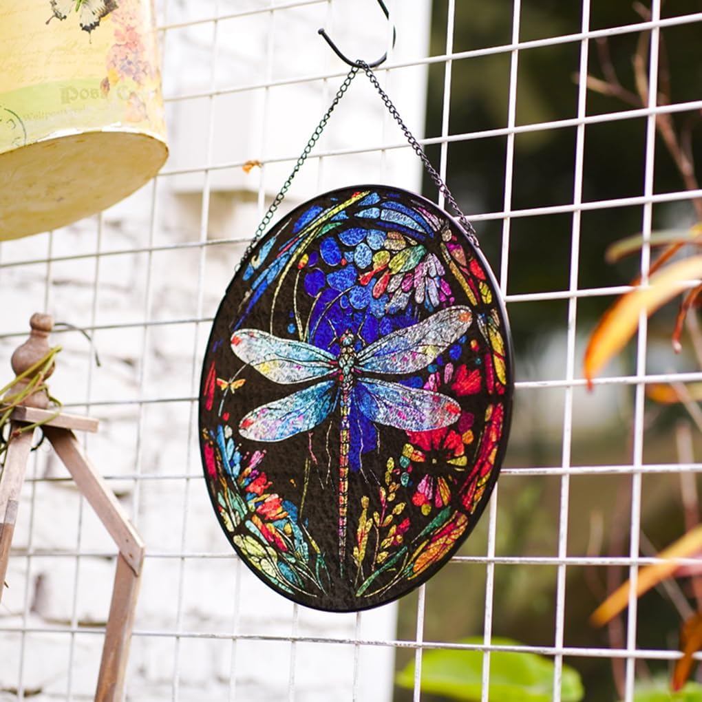 Stained Glass Window Hanging - Dragonfly Stained Glass Suncatcher, Sun Catchers for Indoor Window