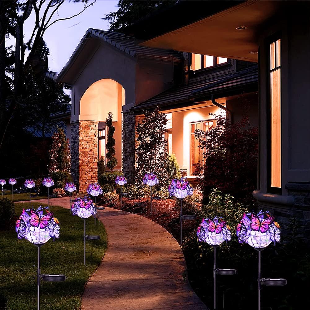 Outdoor Solar Lights 2 Pack, Solar Garden Lights with 18 Butterflies Decoration Outdoor Lamps