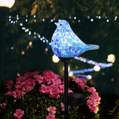 Afirst Decorative Solar Lights Outdoor Solar Bluebird Stake Lights Hand Blown Glass Decorative
