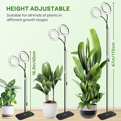 Dual Head Grow Light for Indoor Plants,Full Spectrum LED Halo Plant Lights with Stand, Floor