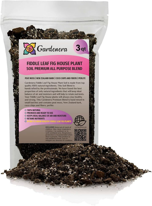 Gardenera Fiddle Leaf Fig House Plant Soil Premium All Purpose Blend - Peat Moss, New Zealand Bark