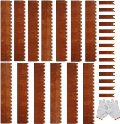Corten Steel Landscape Edging, 40" L x 8" H, 18 GA Thickness, 13 Pack + 14 Stakes, Enhance Garden