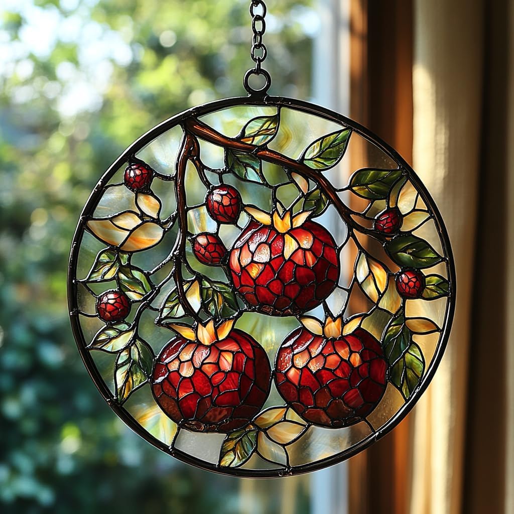 Cottage Pomegranate Acrylic Suncatcher Stained Glass Effect Window Car Hanging Christmas Ornament