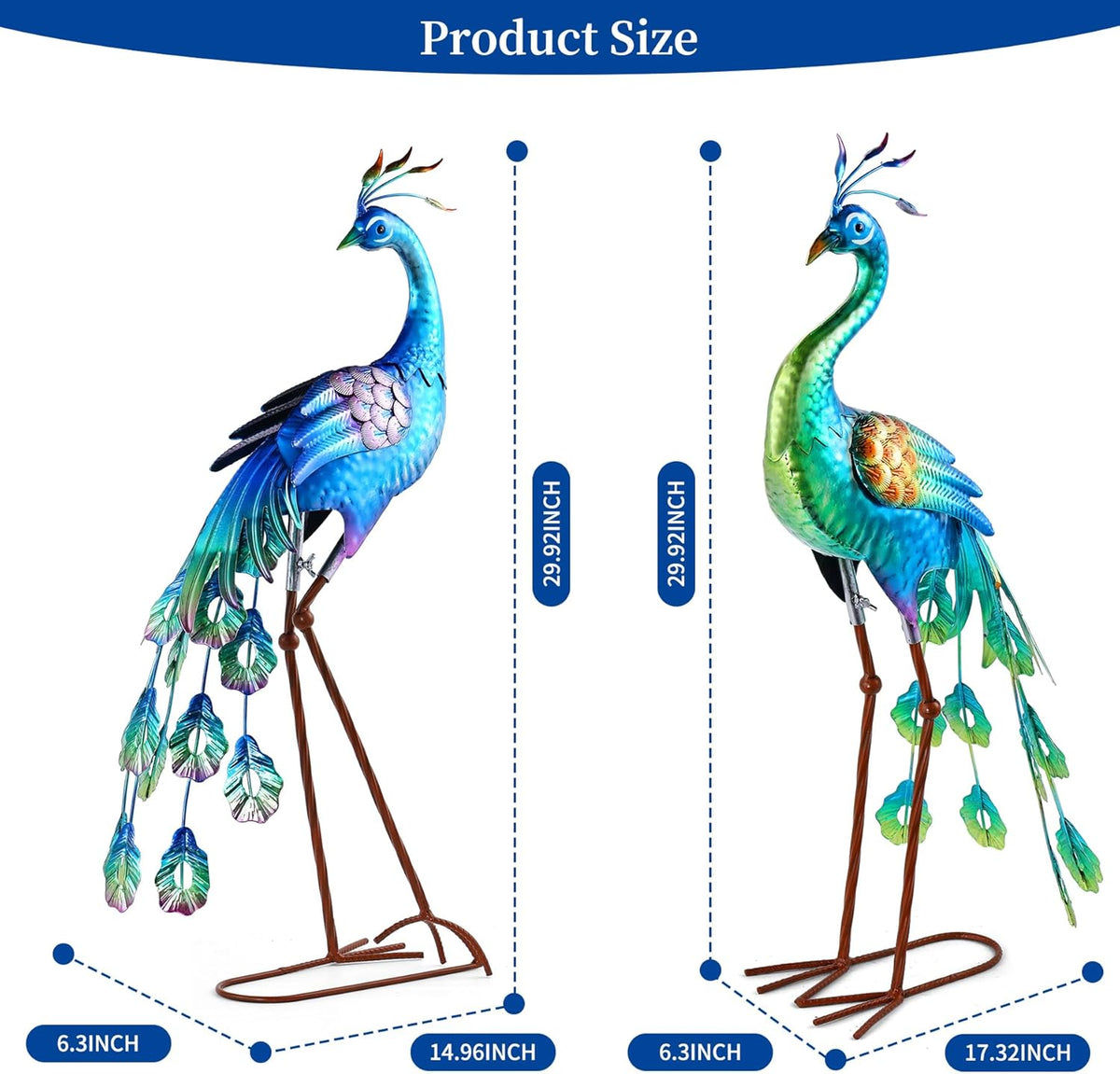 chisheen Metal Peacock Statue Garden Decor Yard Art Decoration Outdoor Sculpture,Set of