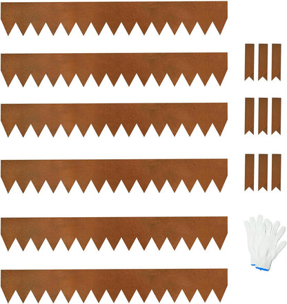 Weathering Steel Edging 6 Pack, 40" L x 6" H Depth Corten Steel Landscape Edging Kit Rust Patina