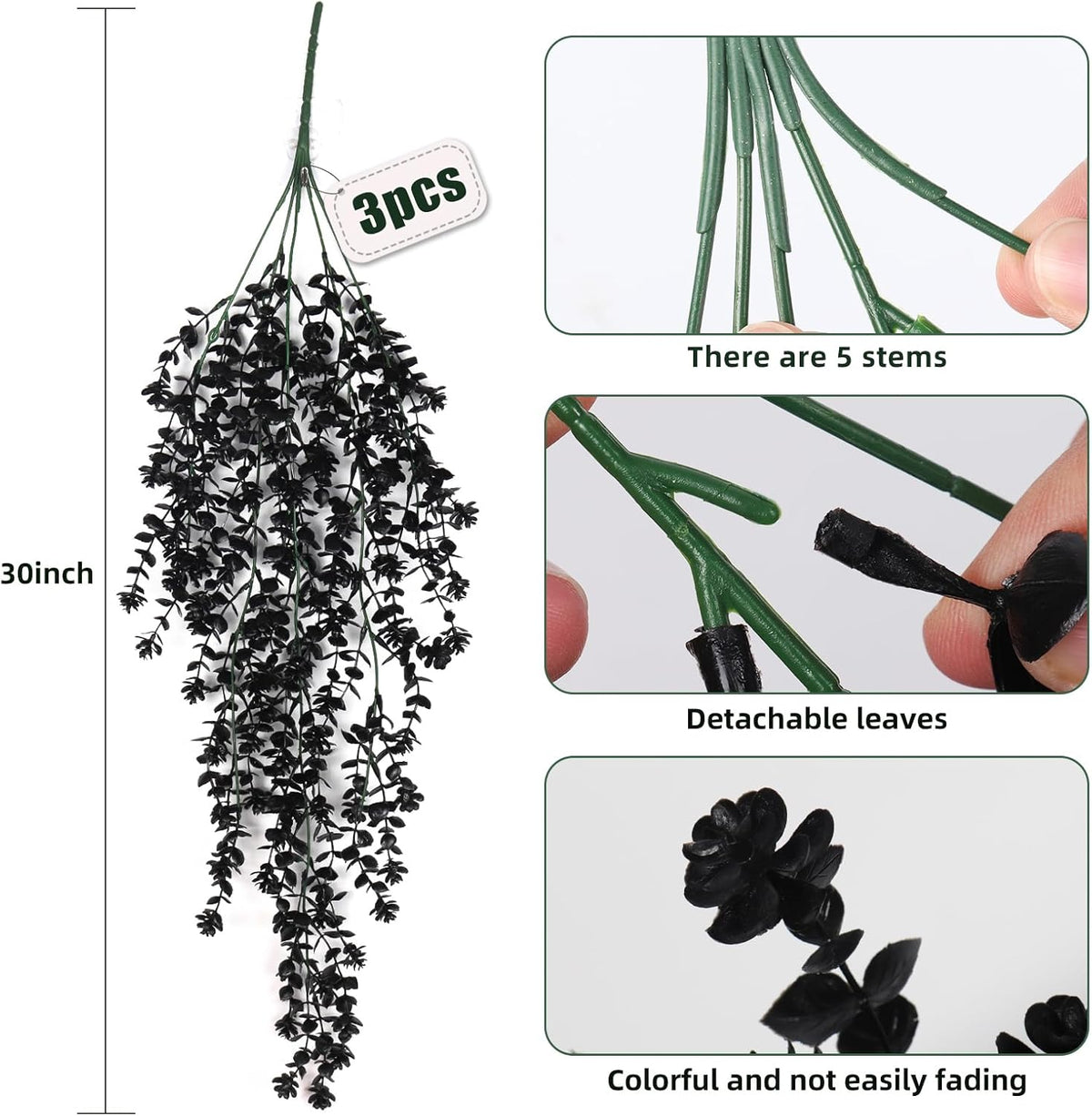 Black Hanging Flowers Faux Hanging Plants Black Artificial Hanging Plant Fake Greenery Faux UV
