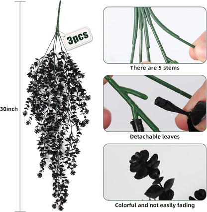 Black Hanging Flowers Faux Hanging Plants Black Artificial Hanging Plant Fake Greenery Faux UV