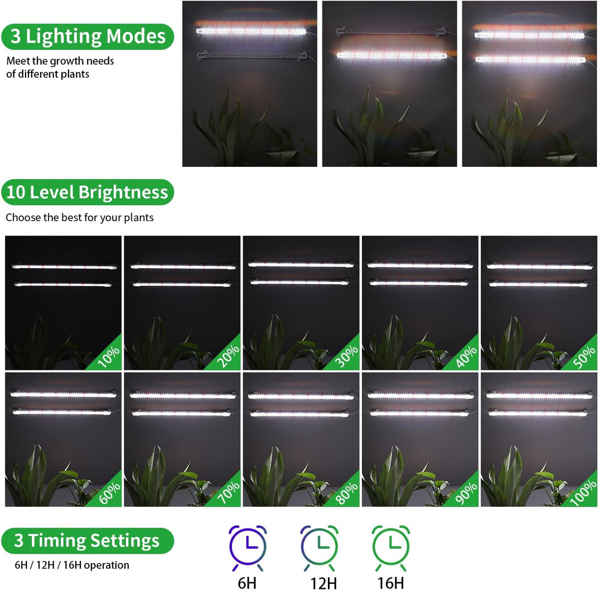 16‘’ LED Grow Light Strips for Indoor Plants，Full Spectrum 120 LEDs with 4 Install Methods